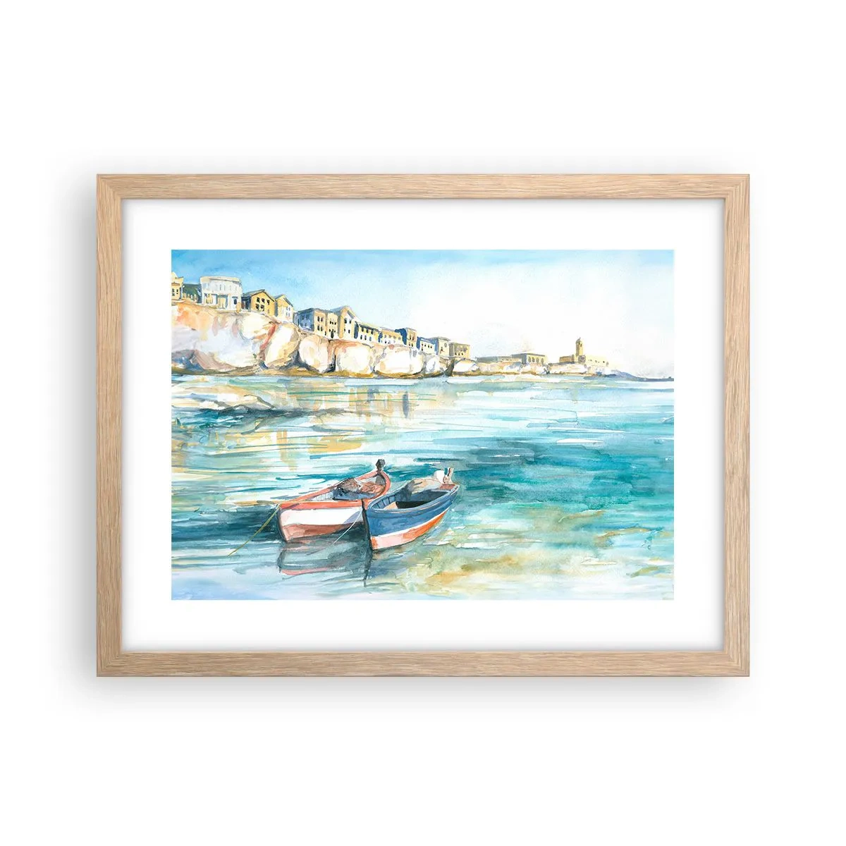 Poster in einem Rahmen aus heller Eiche - Landschaft in Azurblau - 40x30 cm