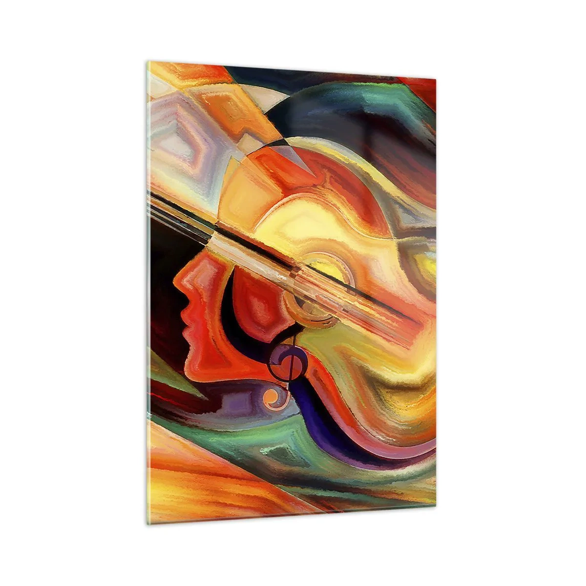 Glasbild - Bild auf glas - Abstraktes Porträt mit einer Gitarre und Musiknoten im Hintergrund - 50x70cm - Alles ist gut - Moderne Wanddekoration für Wohnzimmer und Schlafzimmer ARTTOR