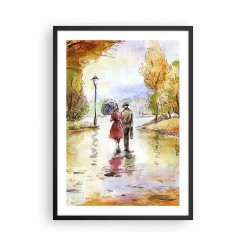 Poster in einem schwarzem Rahmen - Ein Spaziergang im Park im Herbst im Aquarellstil - 50x70cm - Romantischer Herbst im Park - Moderne Wanddekoration für Wohnzimmer und Schlafzimmer ARTTOR
