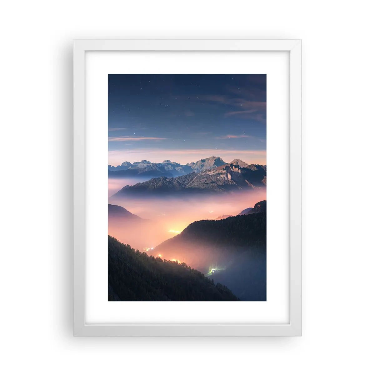 Poster in einem weißen Rahmen - Licht in den Tälern - 30x40 cm