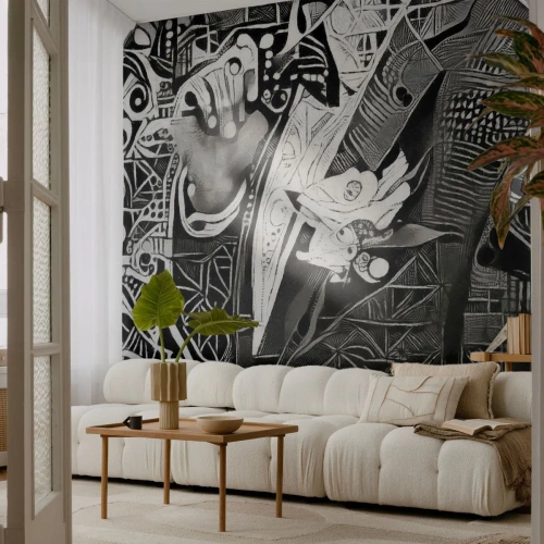 Maßgeschneiderte Fototapete Premium Canvas - Nur ein scheinbar grauer Mann - Mann, Kubismus, Mode