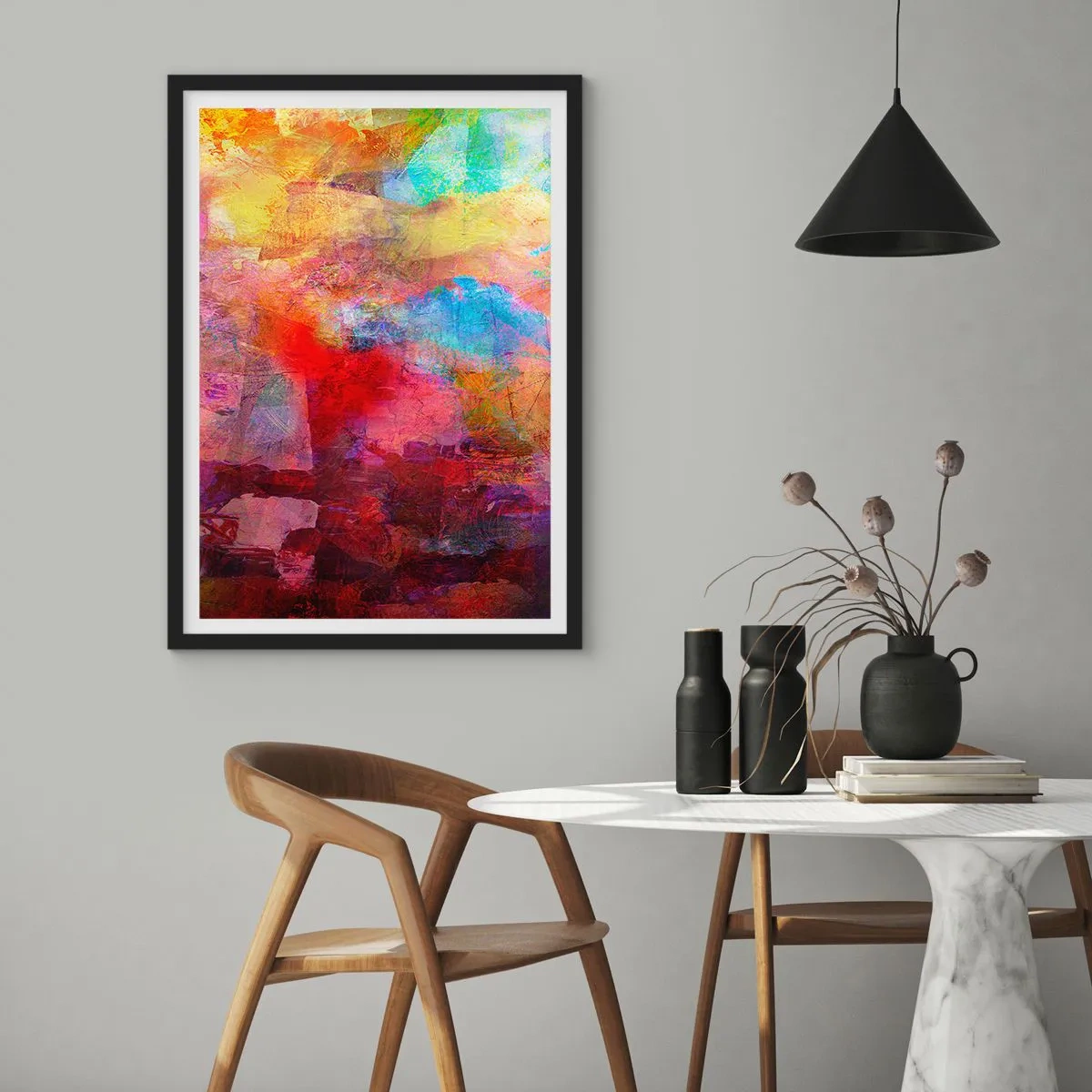 Poster in einem schwarzem Rahmen - Schau in den Regenbogen - 70x100 cm