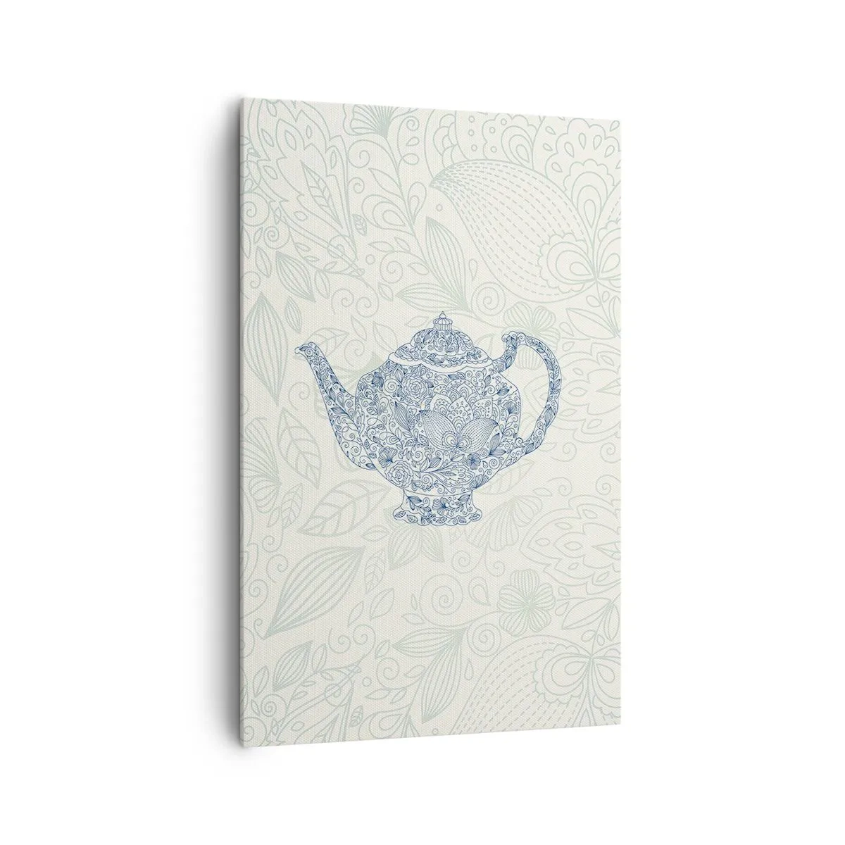 Bild auf Leinwand - Leinwandbild - Dekorative Zeichnung einer Teekanne mit blauen Ornamenten - 80x120cm - Tee-Charm - Moderne Wanddekoration für Wohnzimmer und Schlafzimmer ARTTOR
