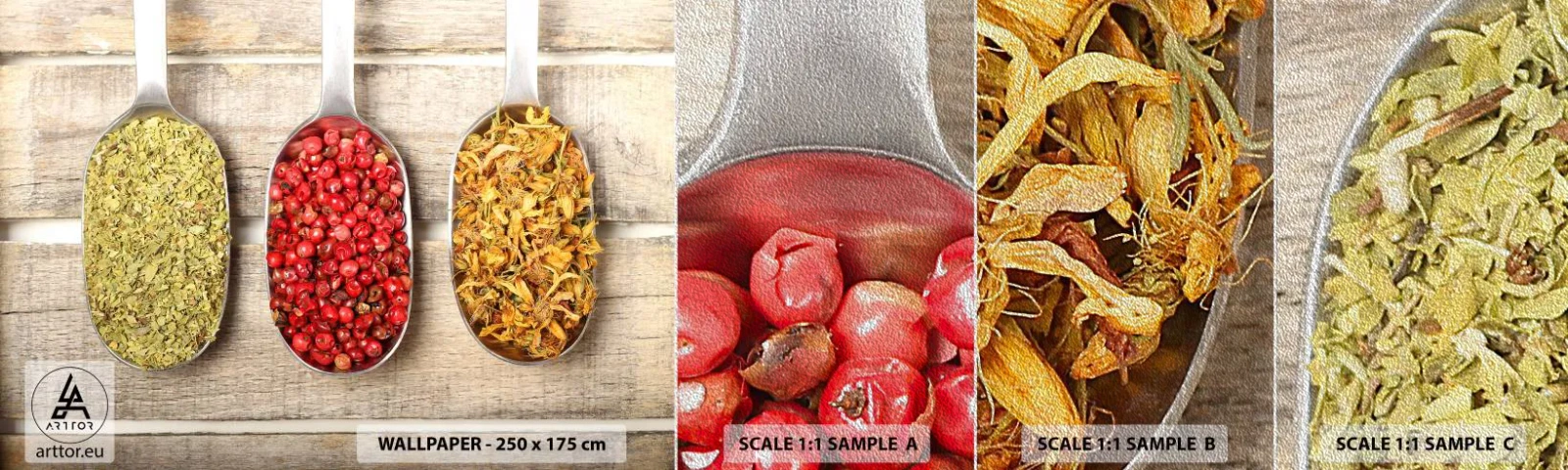 Fototapeten Muster Premium Sand - Küchenzauber - Gastronomie, Kräutergewürze, Kräuter - 100x30 cm