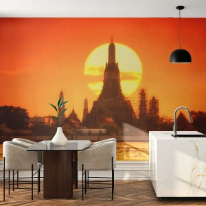 Maßgeschneiderte Fototapete Premium Sand - Der Sonne entgegen, immer der Sonne entgegen - Bangkok, Tempel der Morgenröte, Thailand