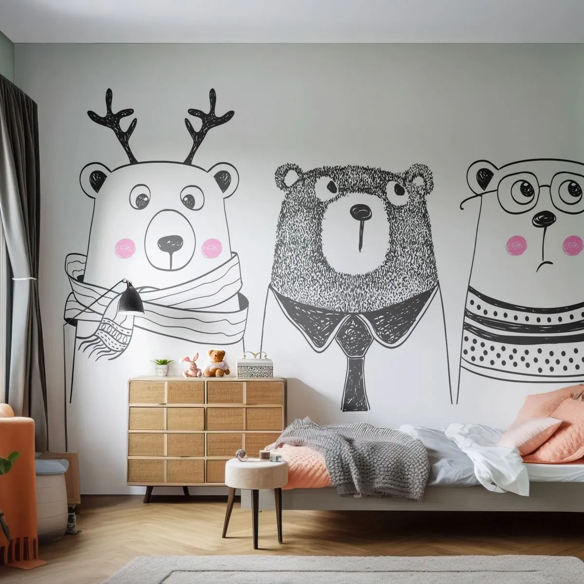 Fototapete Premium Sand - Teddybär, Teddybär und Bär - Für Kinder, Tragen, Illustration - 150x105 cm