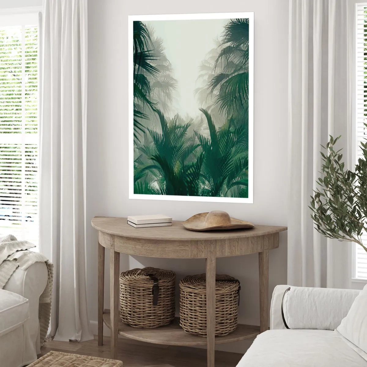 Poster - Tropische Vegetation in nebliger Umgebung - 50x70cm - Tropisches Geheimnis - Moderne Wanddekoration für Wohnzimmer und Schlafzimmer ARTTOR