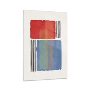 Glasbild - Bild auf glas - Geometrische Komposition mit farbigen Blöcken und Linien - 70x100cm - Der Geist und der Buchstabe der Geometrie - Moderne Wanddekoration für Wohnzimmer und Schlafzimmer ARTTOR