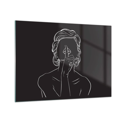 Glasbild - Bild auf glas - Eine minimalistische Silhouette einer Frau, die eine Geste des Schweigens macht. - 70x50cm - Schönheit erblüht in der Stille - Moderne Wanddekoration für Wohnzimmer und Schlafzimmer ARTTOR