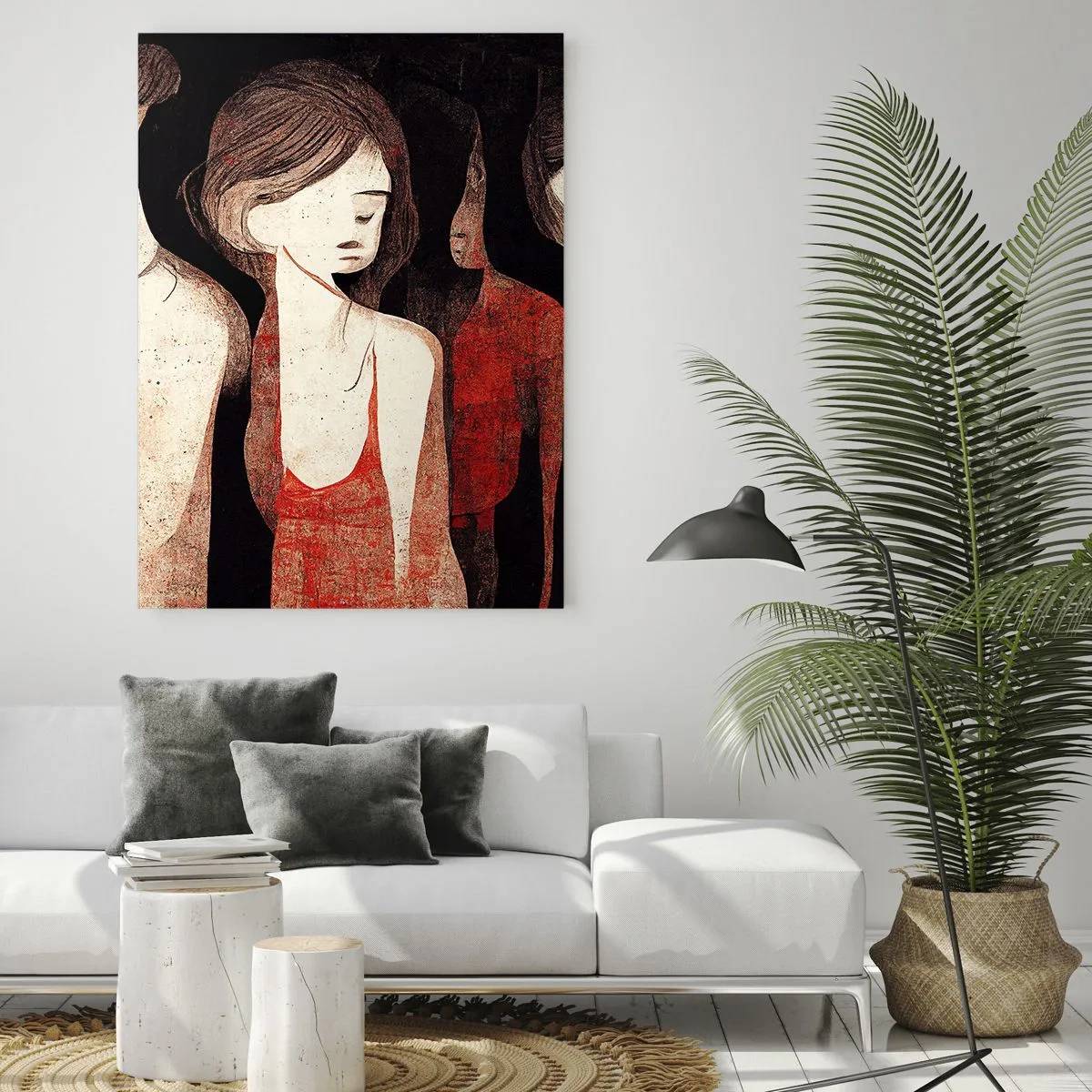 Glasbild - Bild auf glas - Künstlerische Figuren in einer abstrakten Komposition - 80x120cm - Madonnen der Dunkelheit - Moderne Wanddekoration für Wohnzimmer und Schlafzimmer ARTTOR