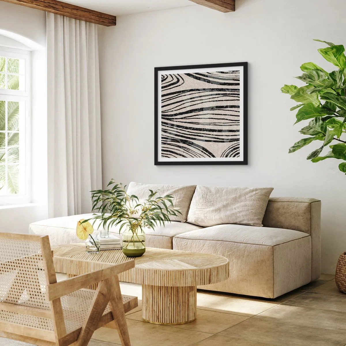 Poster in einem schwarzem Rahmen - Linienpool - 60x60 cm