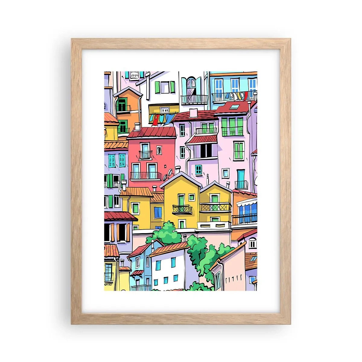 Poster in einem Rahmen aus heller Eiche - Lustige Stadt - 30x40 cm