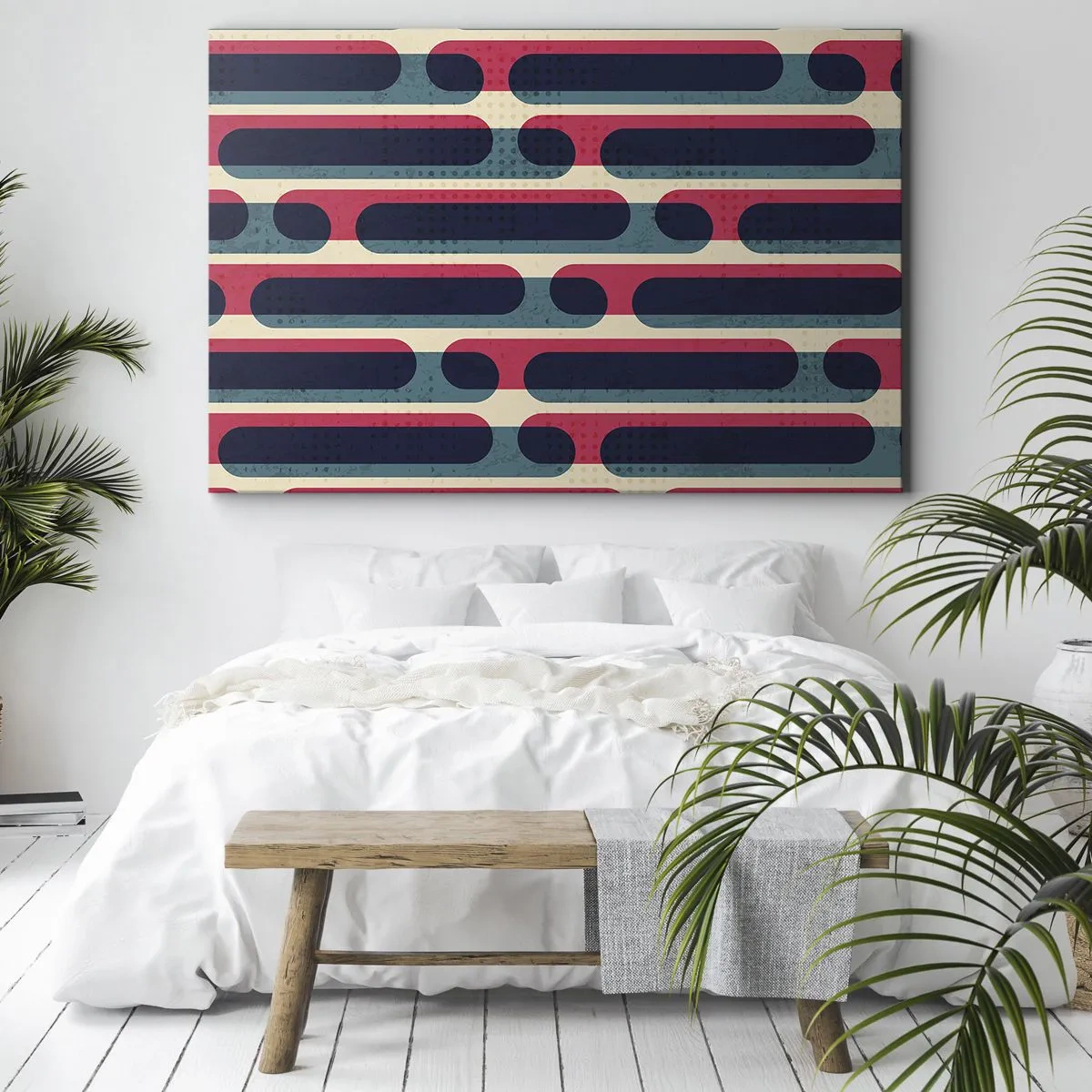 Bild auf Leinwand - Leinwandbild - Geometrisches Retro-Muster mit Pastellfarben - 70x50cm - In die Tiefe und vorwärts - Moderne Wanddekoration für Wohnzimmer und Schlafzimmer ARTTOR