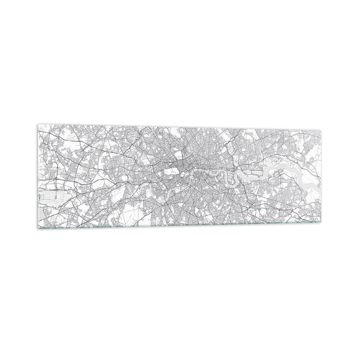 Glasbild - Bild auf glas - Ein minimalistischer Stadtplan in Grautönen - 160x50cm - Karte des Labyrinths von London - Moderne Wanddekoration für Wohnzimmer und Schlafzimmer ARTTOR