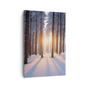 Bild auf Leinwand - Leinwandbild - Winterwald, beleuchtet von den Sonnenstrahlen - 70x100cm - Ganz klar schwarz auf weiß - Moderne Wanddekoration für Wohnzimmer und Schlafzimmer ARTTOR
