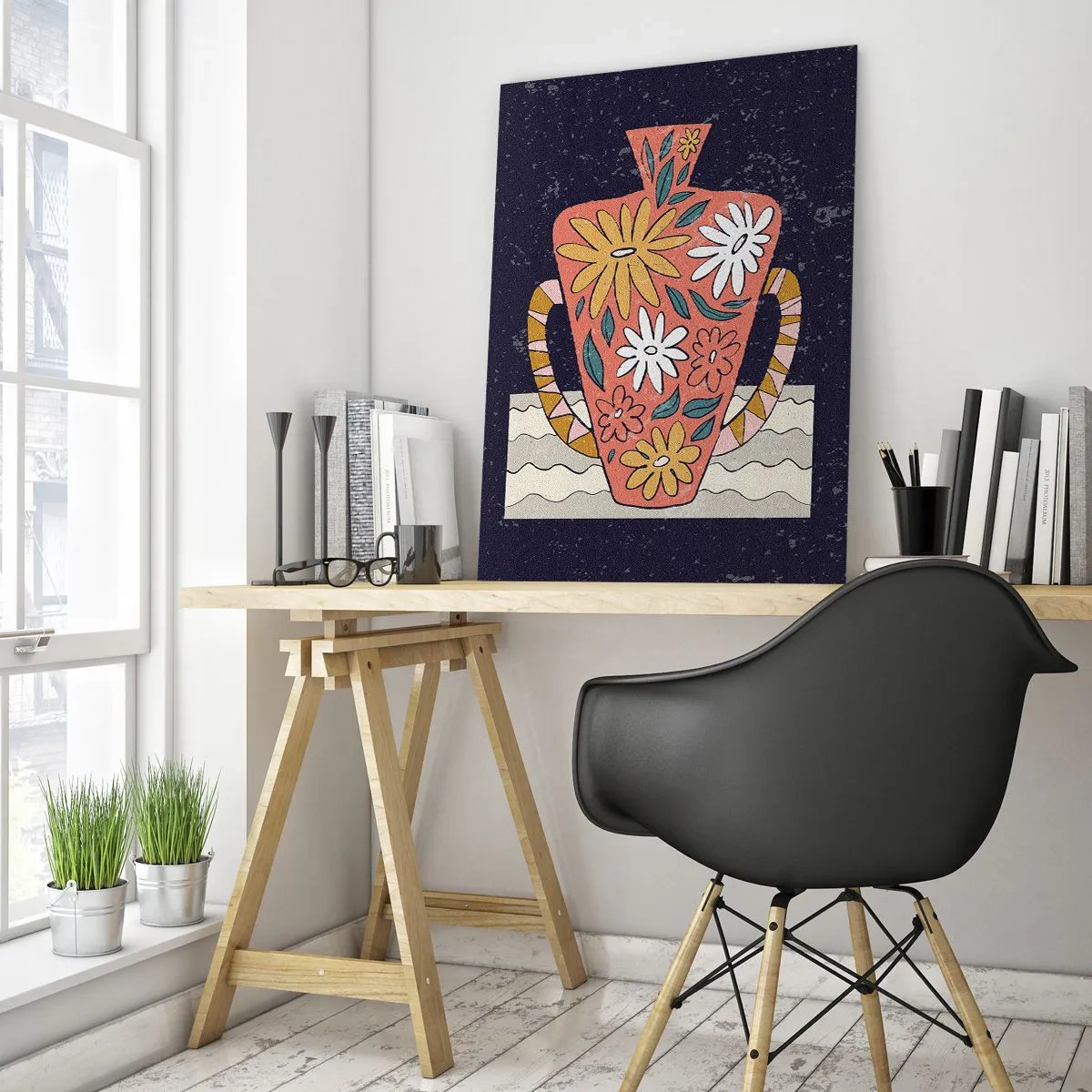 Glasbild - Bild auf glas - Bemalter Krug - 80x120 cm