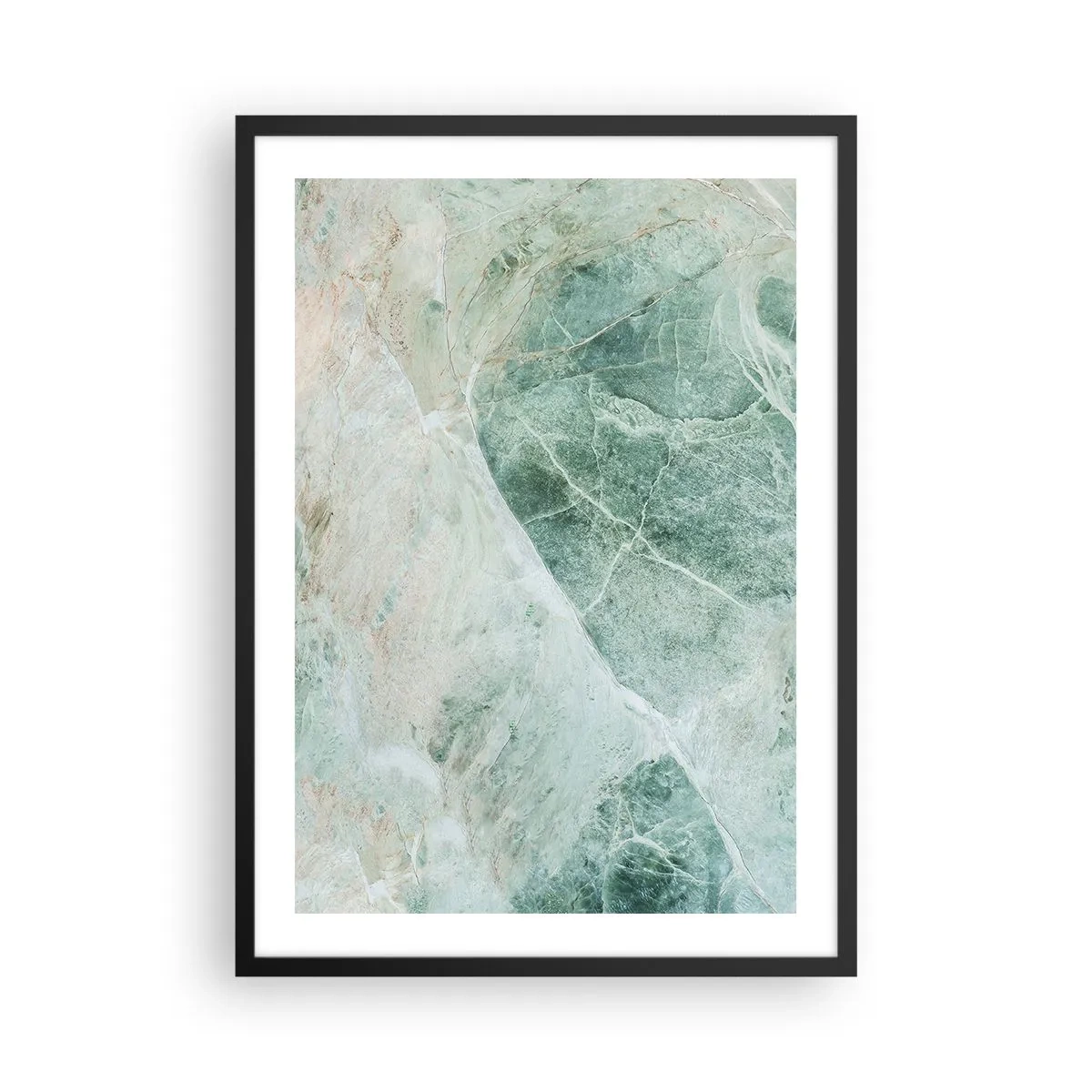 Poster in einem schwarzem Rahmen - Grüne Marmorstruktur mit zarten weißen Adern - 50x70cm - Edle Kälte des Steins - Moderne Wanddekoration für Wohnzimmer und Schlafzimmer ARTTOR