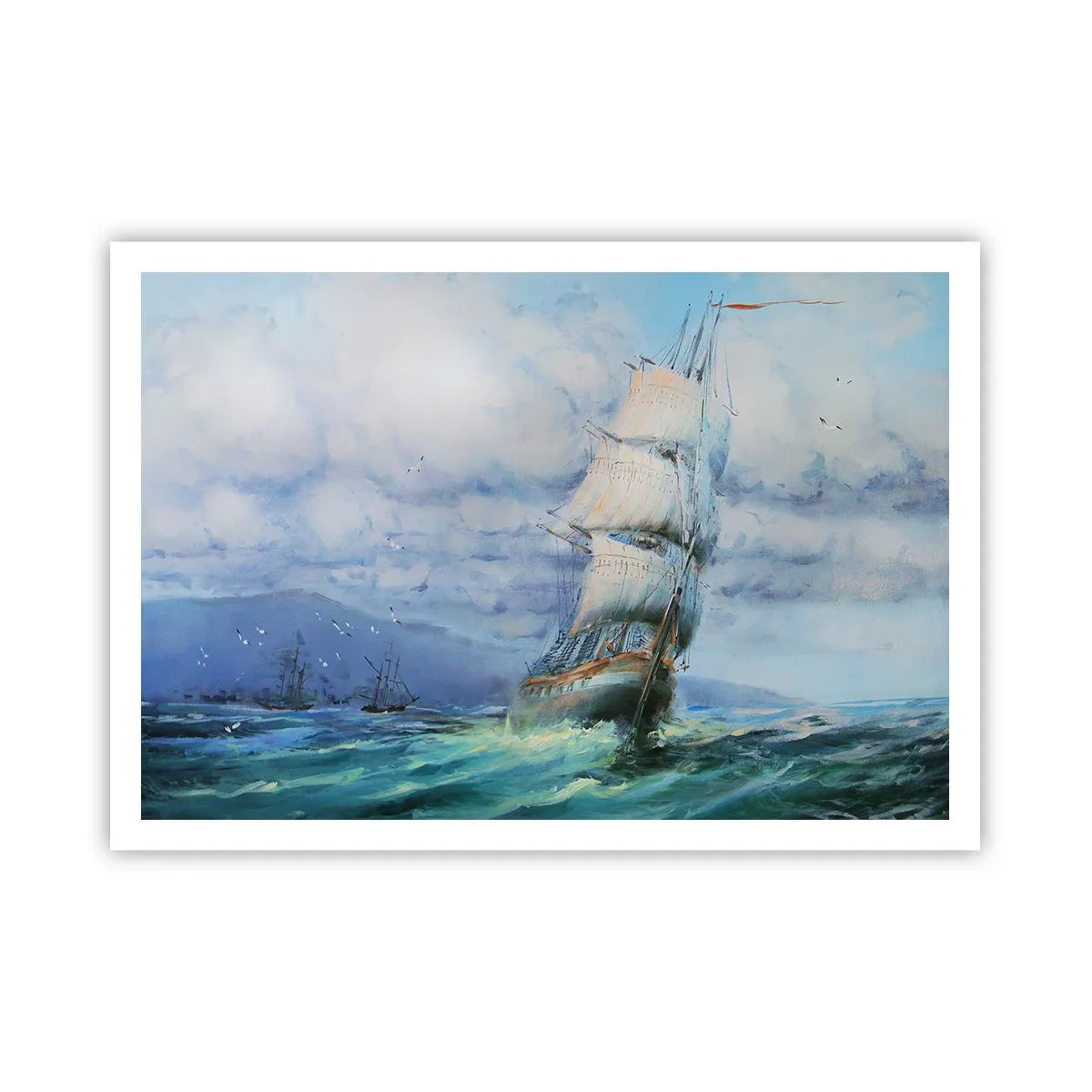 Poster - Ein Schiff auf stürmischer See - 100x70cm - Guter Wind - Moderne Wanddekoration für Wohnzimmer und Schlafzimmer ARTTOR