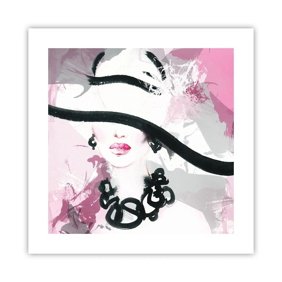 Poster - Bildnis einer Dame in Schwarz und Pink - 40x40 cm