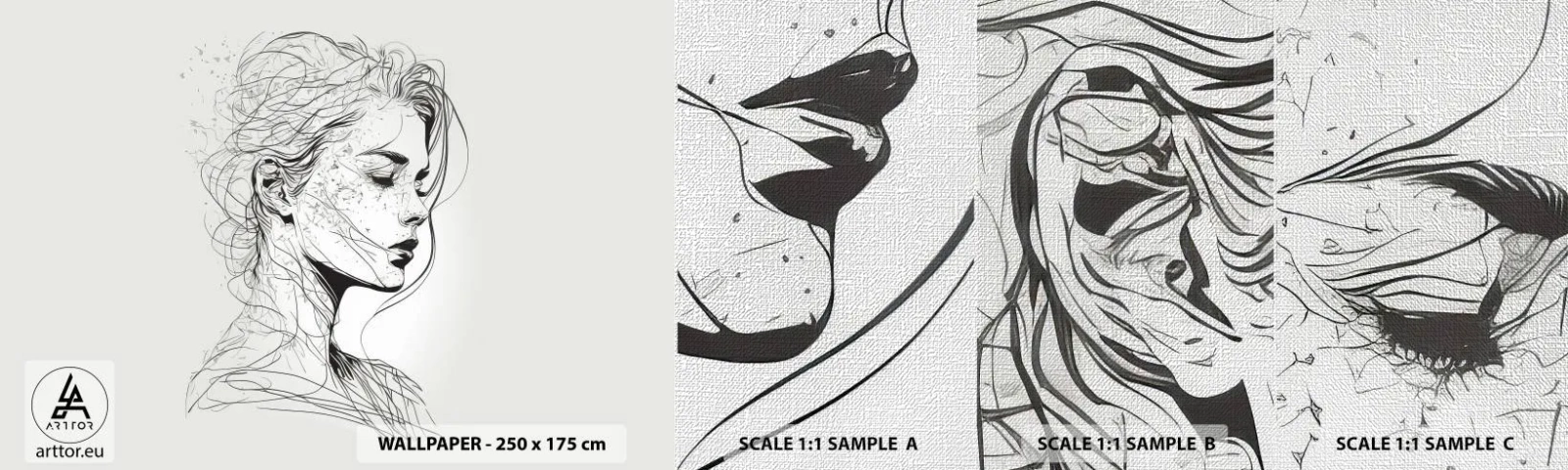 Fototapeten Muster Premium Canvas - Porträt im Gedanken - Frau, Porträt, Linie - 100x30 cm