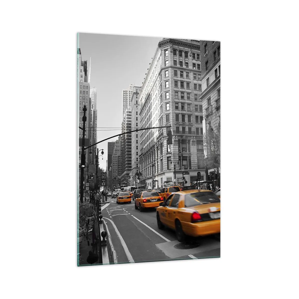 Glasbild - Bild auf glas - Gelbe Taxis auf den Straßen von New York - 70x100cm - Sonnen der Großstadt - Moderne Wanddekoration für Wohnzimmer und Schlafzimmer ARTTOR