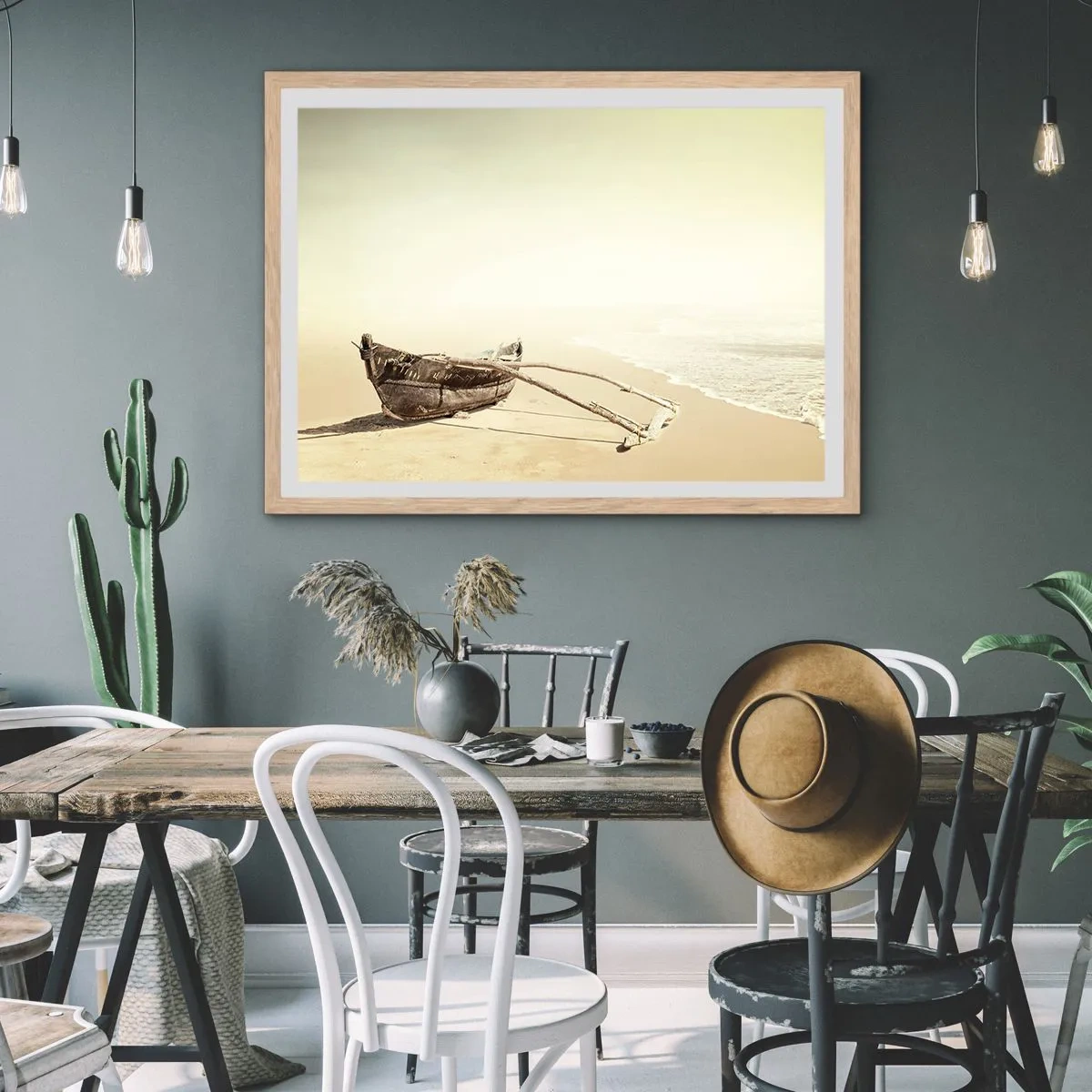 Poster in einem Rahmen aus heller Eiche - Erinnerung an die Südsee - 50x40 cm