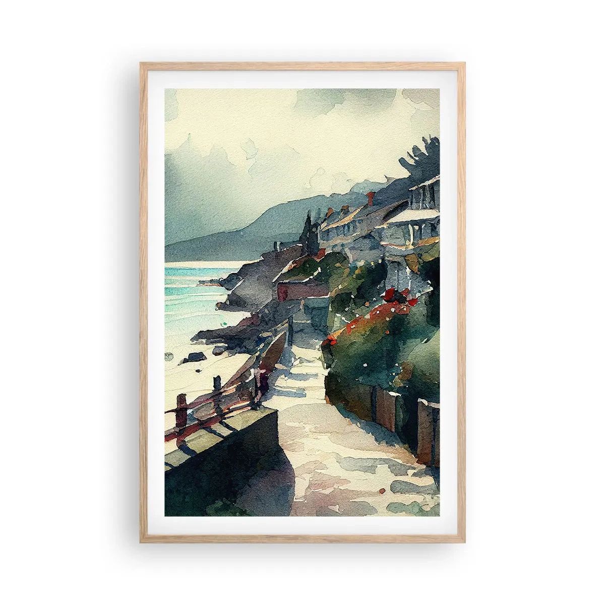 Poster in einem Rahmen aus heller Eiche - Mittelmeerstadt - 61x91 cm