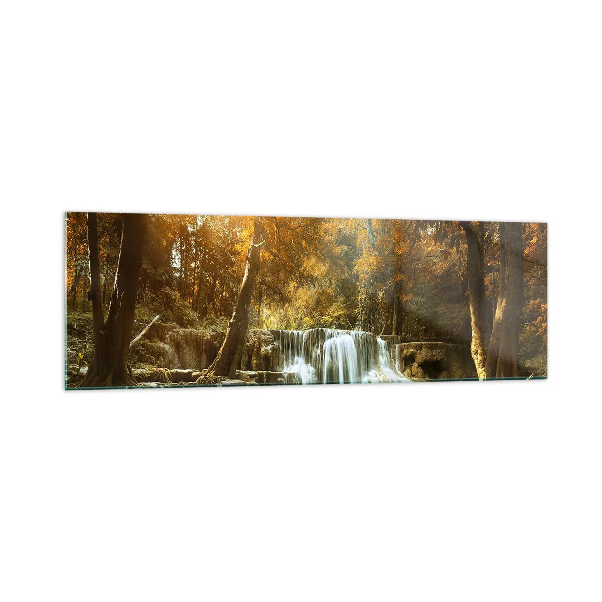 Glasbild - Bild auf glas - Herbstlandschaft mit Wasserfall - 160x50cm - Parkkaskade - Moderne Wanddekoration für Wohnzimmer und Schlafzimmer ARTTOR