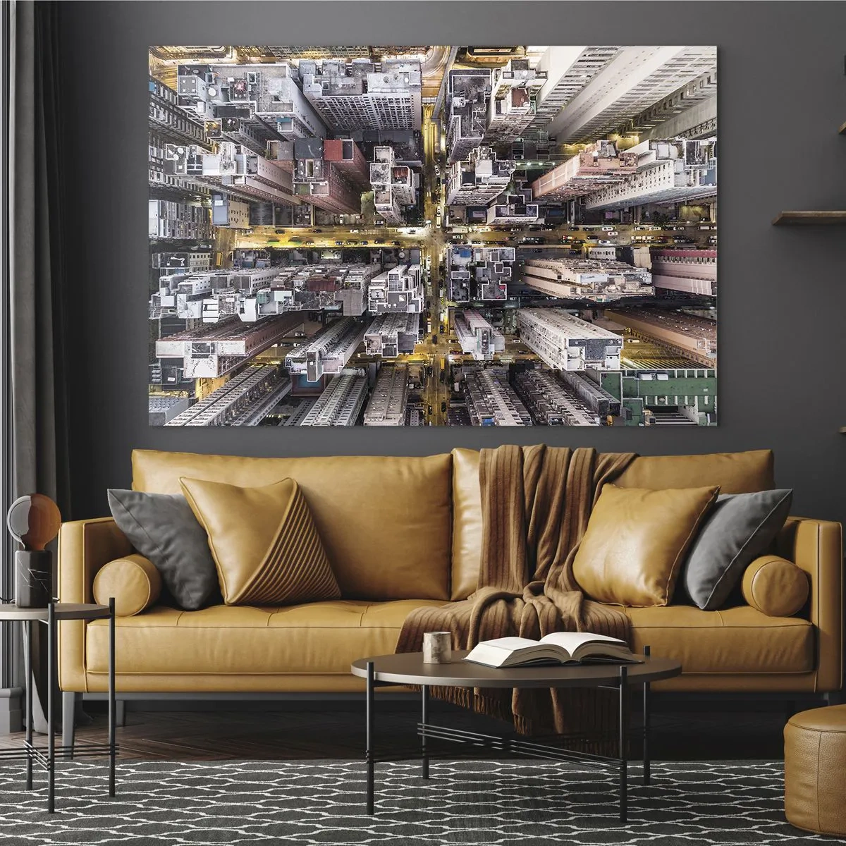 Glasbild - Bild auf glas - Die Metropole aus der Vogelperspektive - 120x80cm - Grüße aus Hongkong - Moderne Wanddekoration für Wohnzimmer und Schlafzimmer ARTTOR