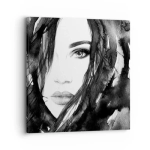 Bild auf Leinwand - Leinwandbild - Porträt einer Dame in Schwarzweiß - 30x30 cm