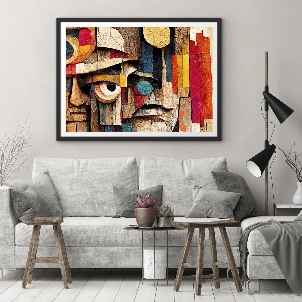 Poster in einem schwarzem Rahmen - Abstrakte Gesichter in intensiven Farben - 100x70cm - Ich sehe dich… - Moderne Wanddekoration für Wohnzimmer und Schlafzimmer ARTTOR