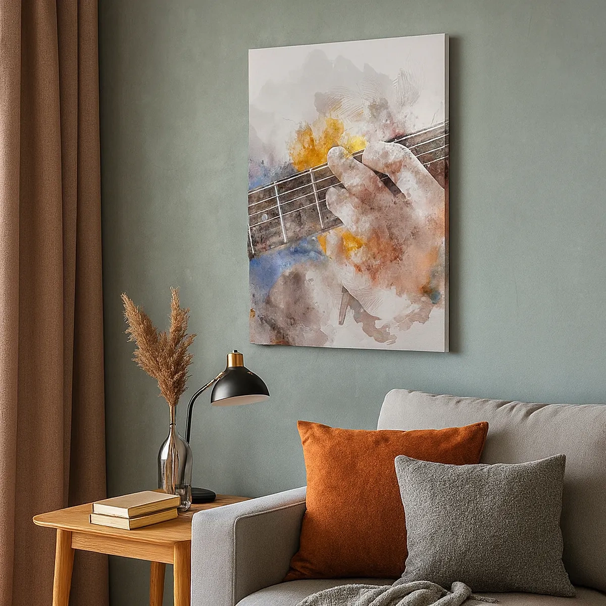 Bild auf Leinwand - Leinwandbild - Abstraktes Bild einer Hand, die Gitarre spielt - 50x70cm - Poesie zwischen den Saiten - Moderne Wanddekoration für Wohnzimmer und Schlafzimmer ARTTOR