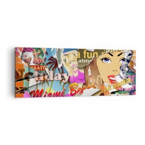 Bild auf Leinwand - Leinwandbild - Eine farbenfrohe Collage mit Retro- und Pop-Art-Elementen. - 140x50cm - Sommer Rückblicke - Moderne Wanddekoration für Wohnzimmer und Schlafzimmer ARTTOR