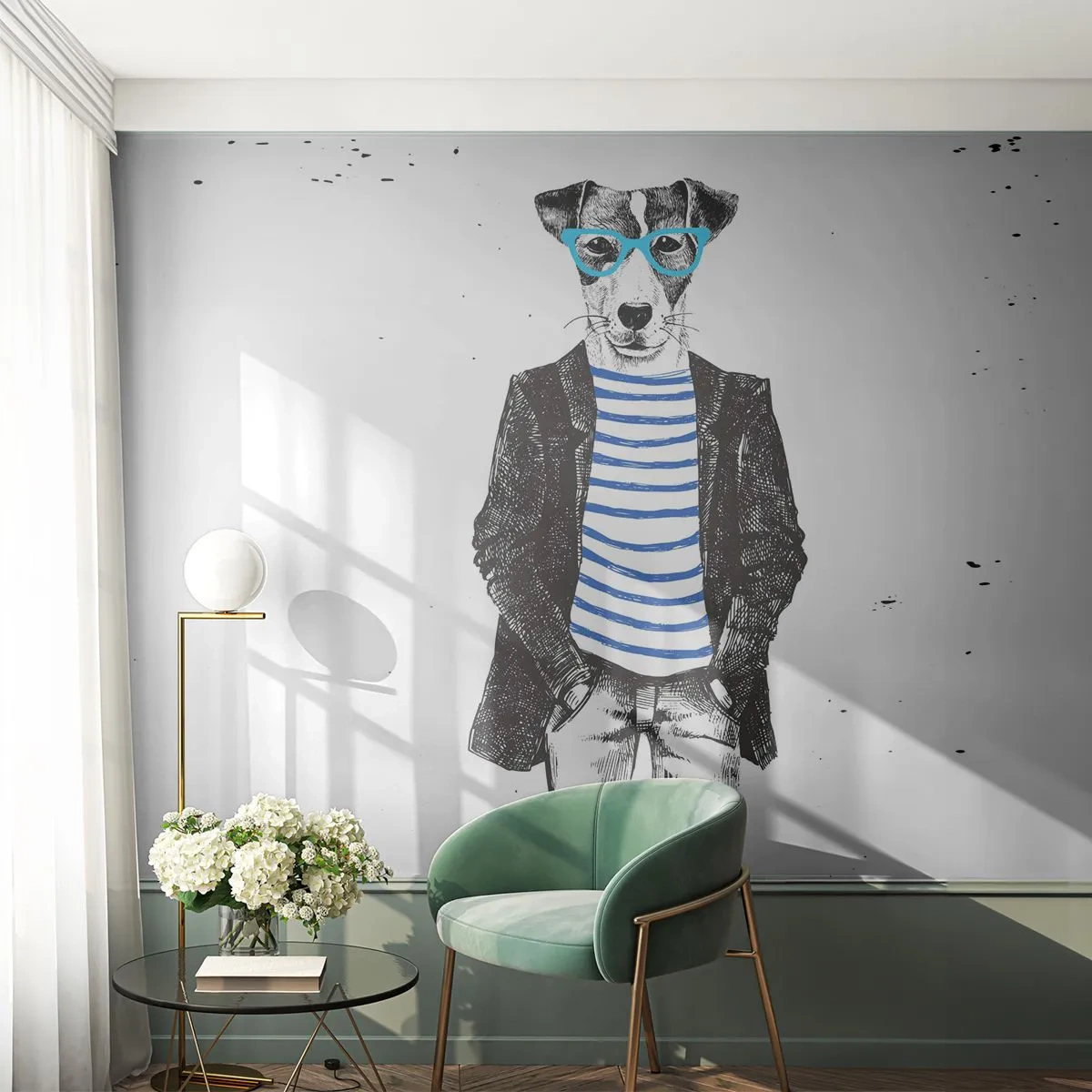 Fototapete Standard Eco - Auf den Charme des Hundes - Abstraktion, Mann, Hund - 200x140 cm