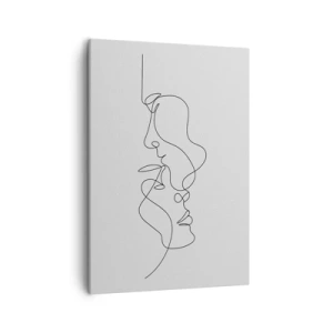 Bild auf Leinwand - Leinwandbild - Eine minimalistische Zeichnung von zwei Gesichtern in einer Linie. - 50x70cm - Die Hitze bitterer Begierden - Moderne Wanddekoration für Wohnzimmer und Schlafzimmer ARTTOR