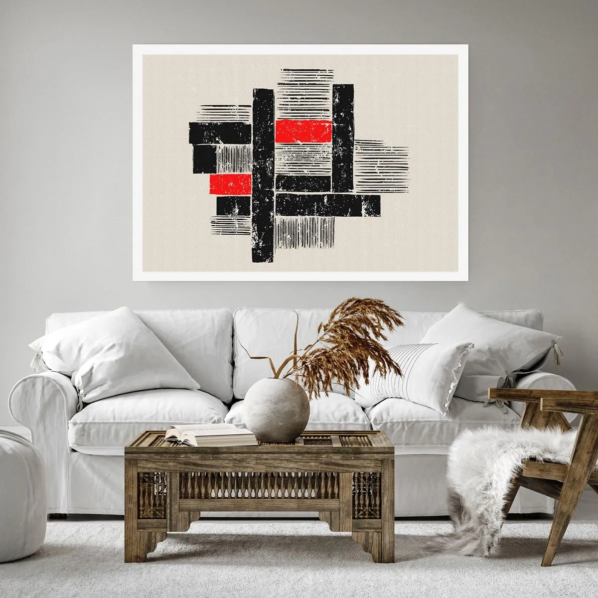 Poster - Abstrakte geometrische Komposition in Schwarz und Rot - 100x70cm - Rot und Schwarz - Moderne Wanddekoration für Wohnzimmer und Schlafzimmer ARTTOR