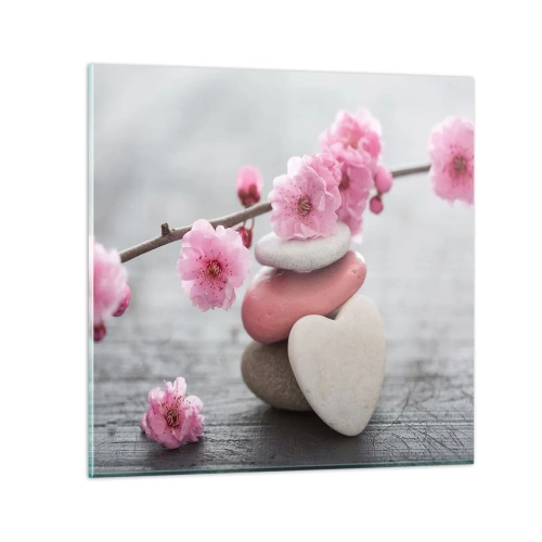 Glasbild - Bild auf glas - Glückseligkeit mit einer Kirschblüte - 70x70 cm