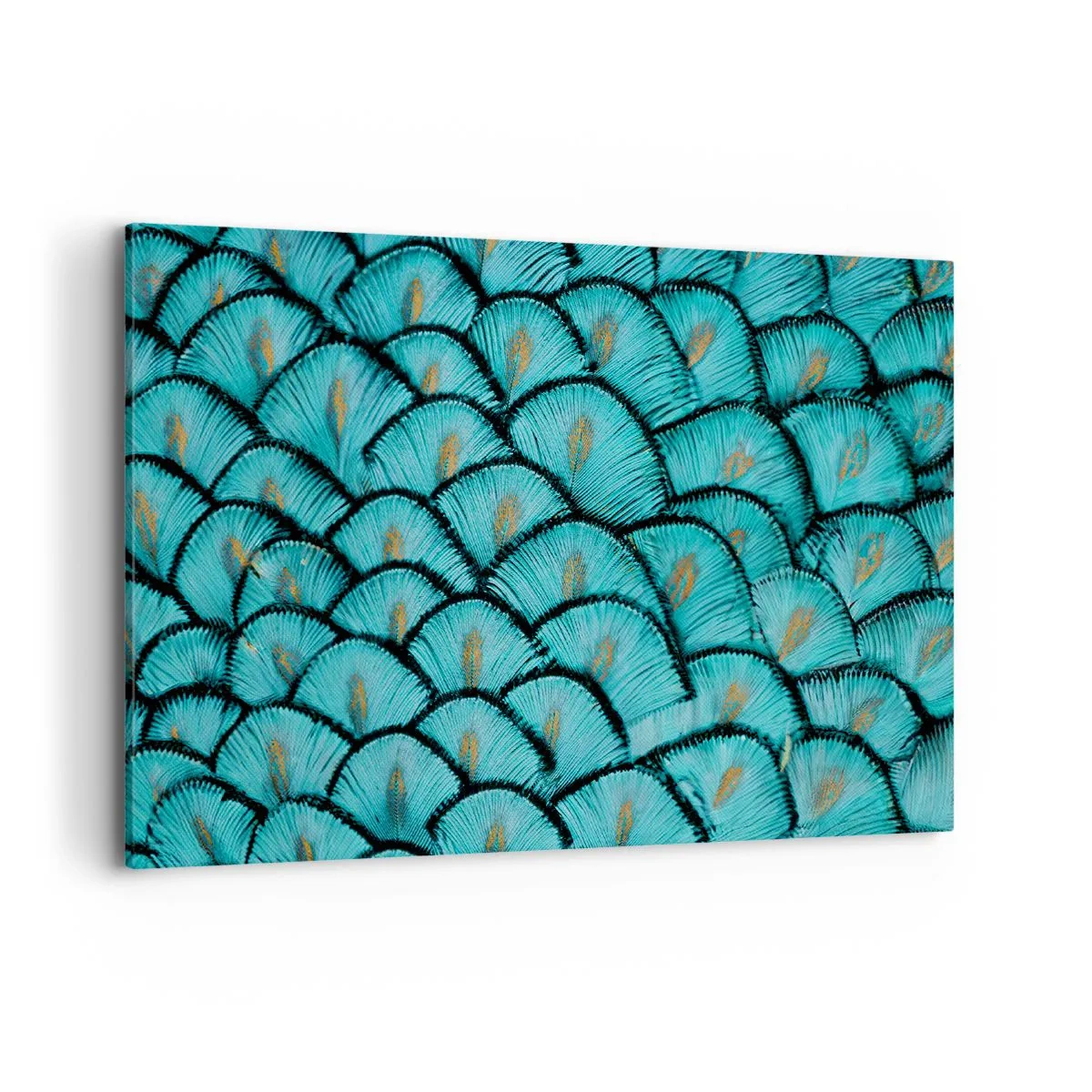 Bild auf Leinwand - Leinwandbild - Ein Muster, das türkisfarbenen Schuppen mit goldenen Akzenten ähnelt - 100x70cm - Große Federgala - Moderne Wanddekoration für Wohnzimmer und Schlafzimmer ARTTOR