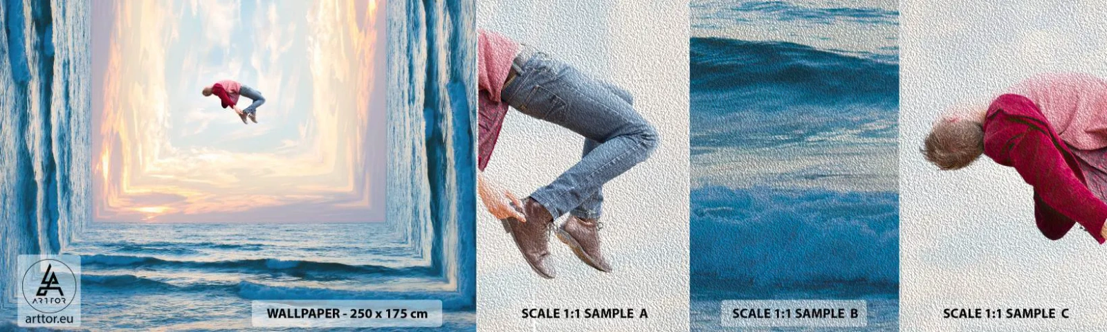 Fototapeten Muster Premium Sand - In eine andere Dimension - Abstraktion, Mann, Natur - 100x30 cm