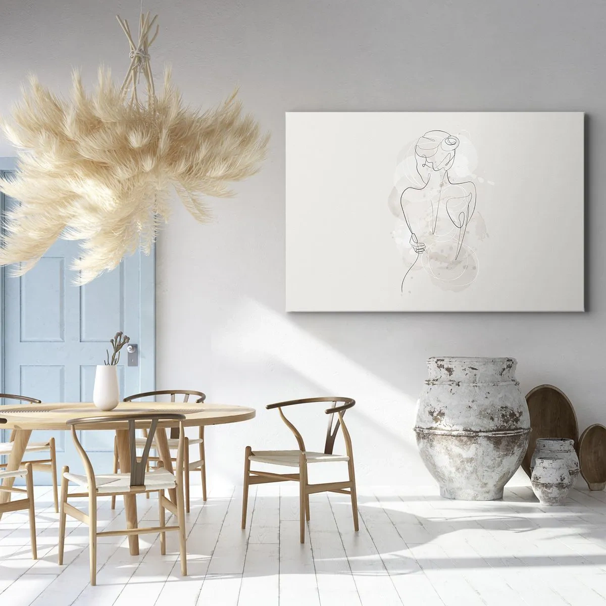 Bild auf Leinwand - Leinwandbild - Eine minimalistische Skizze einer weiblichen Silhouette vor hellem Hintergrund. - 120x80cm - Wie ein sensibles Instrument - Moderne Wanddekoration für Wohnzimmer und Schlafzimmer ARTTOR