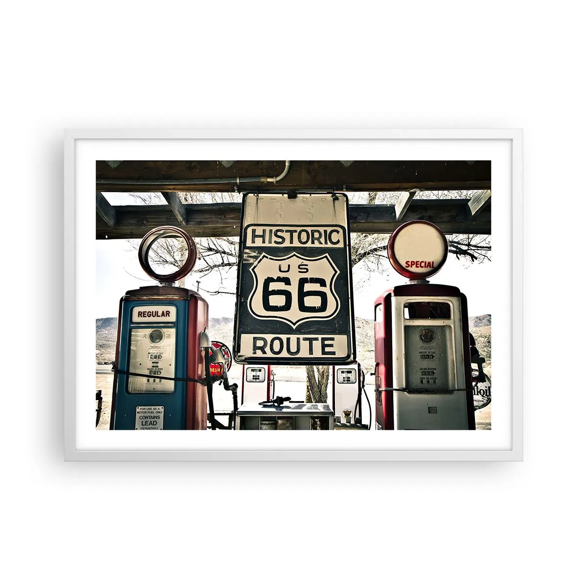 Poster in einem weißen Rahmen - Amerikanische Retro-Reise - 70x50 cm