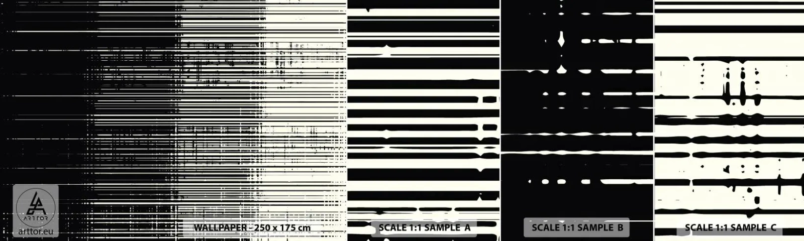 Fototapeten Muster Selbstklebend Deluxe Sticker - Wellen und Vibrationen - Schwarz und weiß, Barcodes, Linien - 100x30 cm