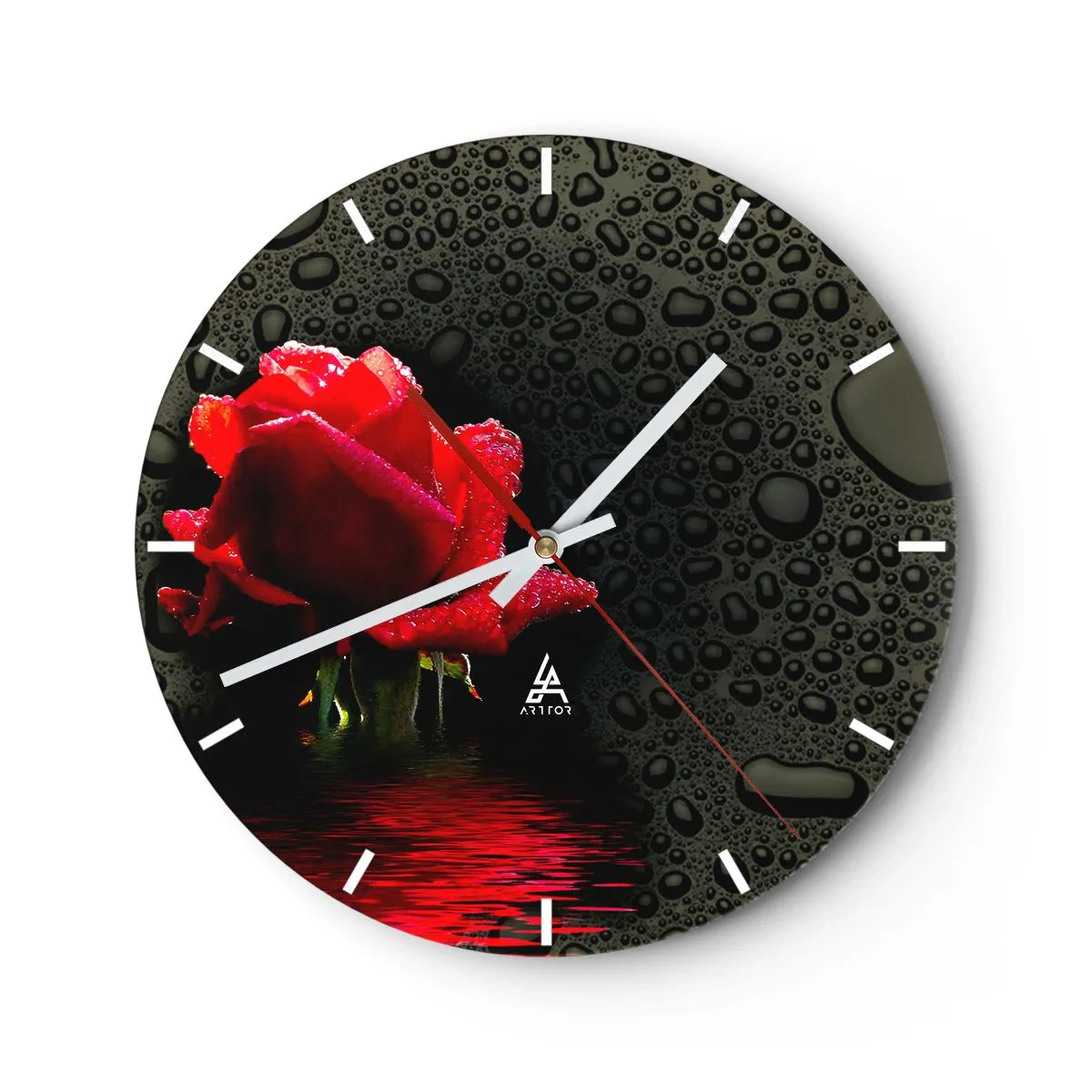 Wanduhr - Glasuhr - rot und Schwarz - 40x40 cm