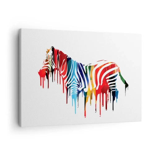 Bild auf Leinwand - Leinwandbild - Abstraktes Zebra in bunten Farben mit Lackeffekt - 70x50cm - Nicht nur schwarz-weiß - Moderne Wanddekoration für Wohnzimmer und Schlafzimmer ARTTOR