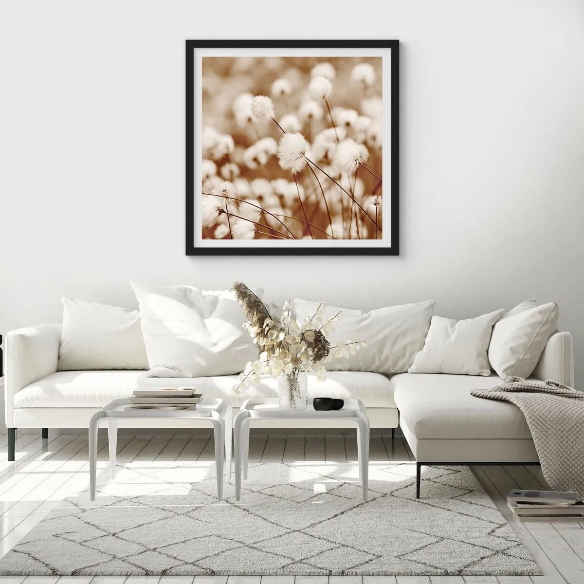 Poster in einem schwarzem Rahmen - Flauschiges Kornfeld - 60x60 cm