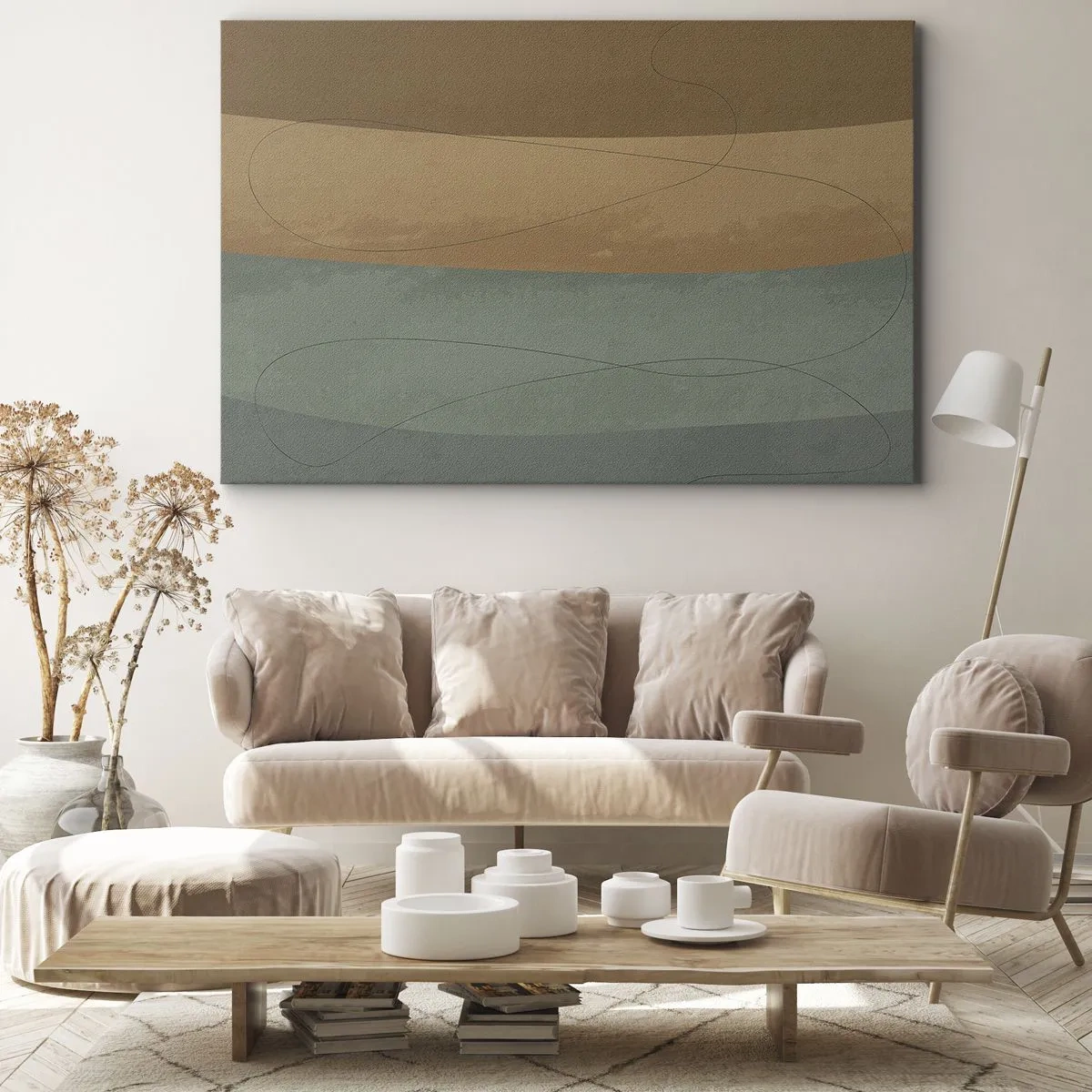 Bild auf Leinwand - Leinwandbild - Abstrakte Komposition in natürlichen Erdtönen - 120x80cm - Horizontale Komposition - Moderne Wanddekoration für Wohnzimmer und Schlafzimmer ARTTOR