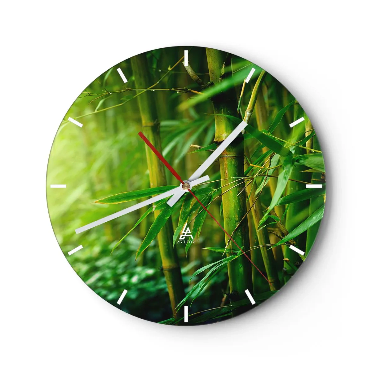 Wanduhr - Glasuhr - Ein Bambuswald in intensiven Grüntönen - 30x30cm - Lerne Grün selbst kennen - Moderne Wanddekoration für Wohnzimmer, Küche und Schlafzimmer ARTTOR