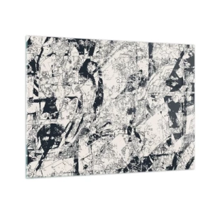 Glasbild - Bild auf glas - Schwarz-Weiß-Abstraktion mit dynamischen Linien und Texturen - 70x50cm - Durchdringung der Gegensätze - Moderne Wanddekoration für Wohnzimmer und Schlafzimmer ARTTOR