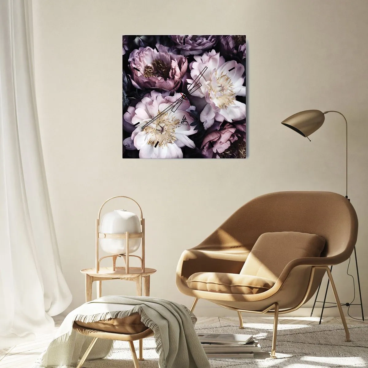 Wanduhr - Glasuhr - Blumen in zarten Pastelltönen - 30x30cm - Blumenstrauß im alten Stil - Moderne Wanddekoration für Wohnzimmer und Schlafzimmer ARTTOR