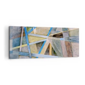 Bild auf Leinwand - Leinwandbild - Geometrische Komposition mit hellen und blauen Linien - 120x50cm - Gerade oder diagonal? - Moderne Wanddekoration für Wohnzimmer und Schlafzimmer ARTTOR
